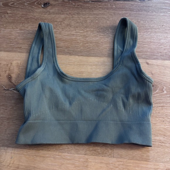 Unbranded Other - Unbranded Olive Green Ribbed Seamless Sports Bra Scoop Neck Crop Top Small